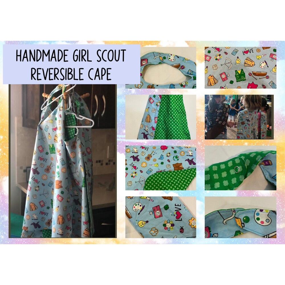 Handmade Reversible-Girl Scout Superhero Cape- Perfect For Patches-Snap Closure